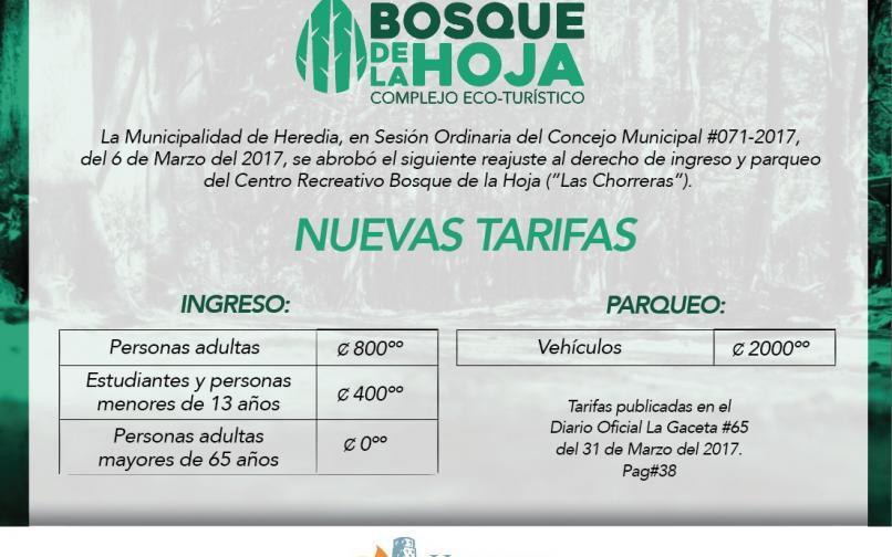 Nuevas tarifas para el ingreso al Centro Recreativo Bosque de la Hoja