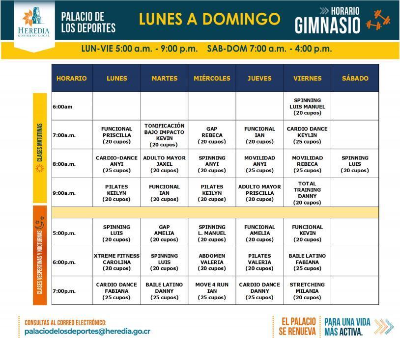 Horario Gimnasio General